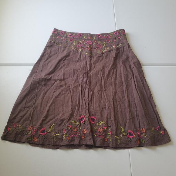 Q.U.E Dresses & Skirts - Y2K Fairy Grunge Whimsy Skirt Womens 12 Brown Embroidered Floral Boho Spring